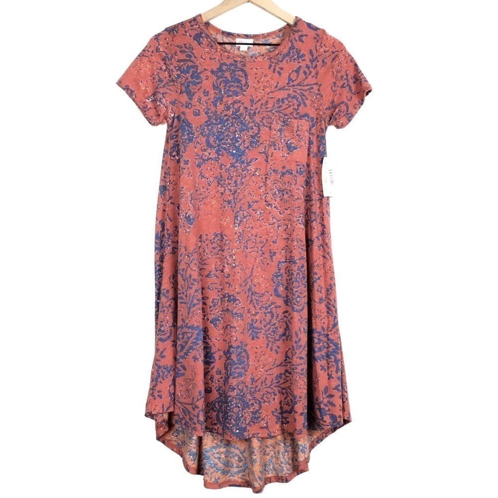 LULAROE Carly Dress T Shirt Short Sleeve Floral Hi-Lo Stretchy Modest XXS NWT